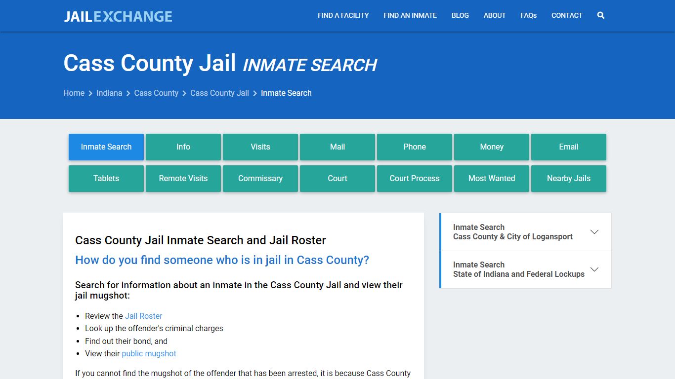 Inmate Search: Roster & Mugshots - Cass County Jail, IN